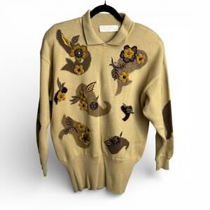 Vintage 80s Escada by Margaretha Ley Floral Applique Embellished Polo Sweater